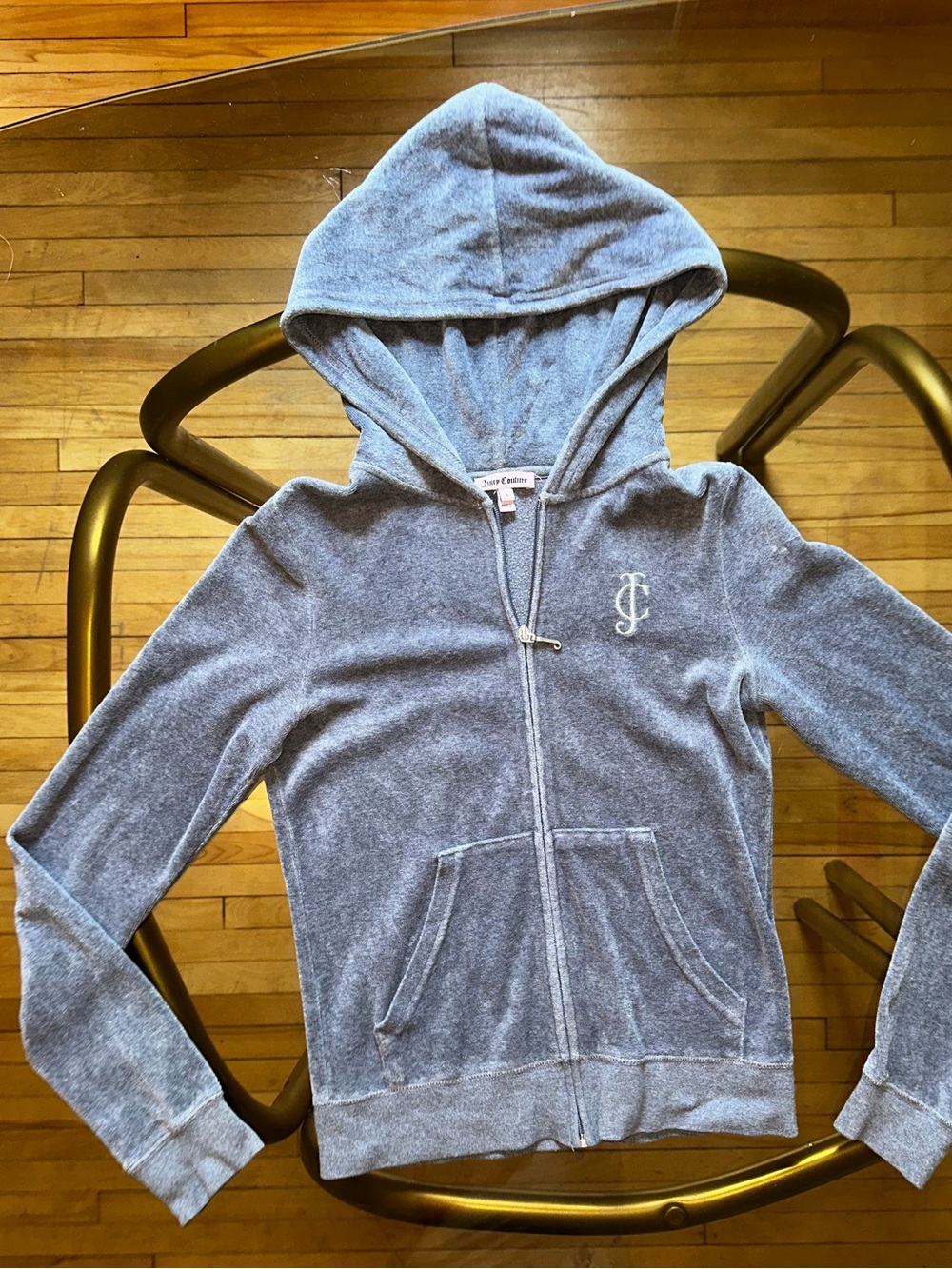 Juicy Couture Light Grey Velour Zip-Up Hoodie - Size S